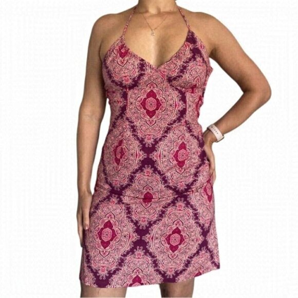 H&M Halter Dress Size 8 Pink Paisley Print Y2K Boho Beach Resort - Picture 1 of 14